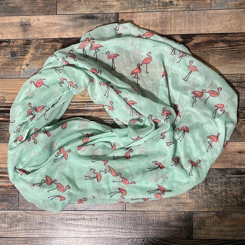 VINTAGE Mint Green & Flamingo Scarf